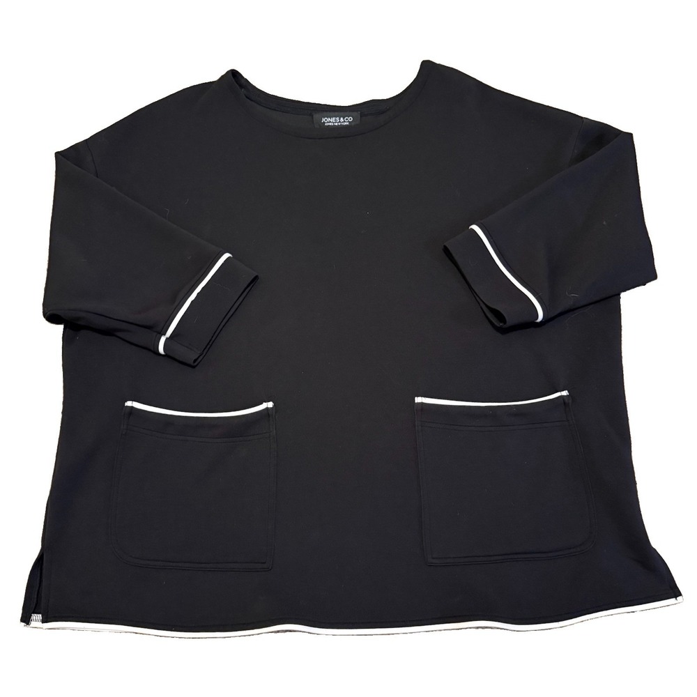 Jones New York Black Tunic with White Trim and Front Pockets Sz 1X Super Soft